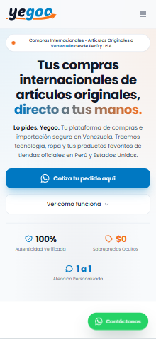 Yegoo Landing Page Mobile View - Interfaz ligera adaptada a pantallas móviles
