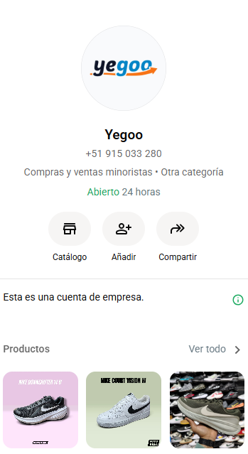 Yegoo WhatsApp Business - Perfil oficial de empresa y catálogo de productos